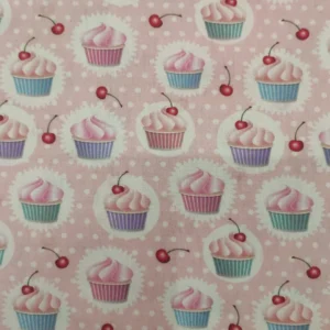 Tecido 100% Algodão | Estampado | Pastelaria | Cupcake | Fundo Rosa