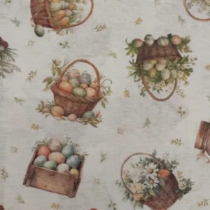 Tecido Loneta |  Estampado | Páscoa | Cesta de Ovos