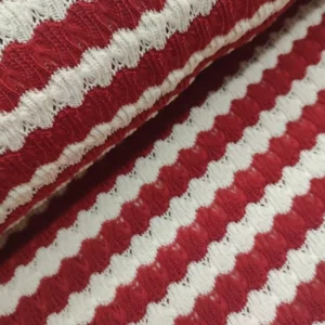Tecido Confeção | Vestuário | Crochet Jacquard | Riscas | Vermelho