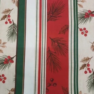Tecido Decoração | 100% Algodão | Half Panamá | Estampado Digital | Natal | Risca Larga/Azevinho