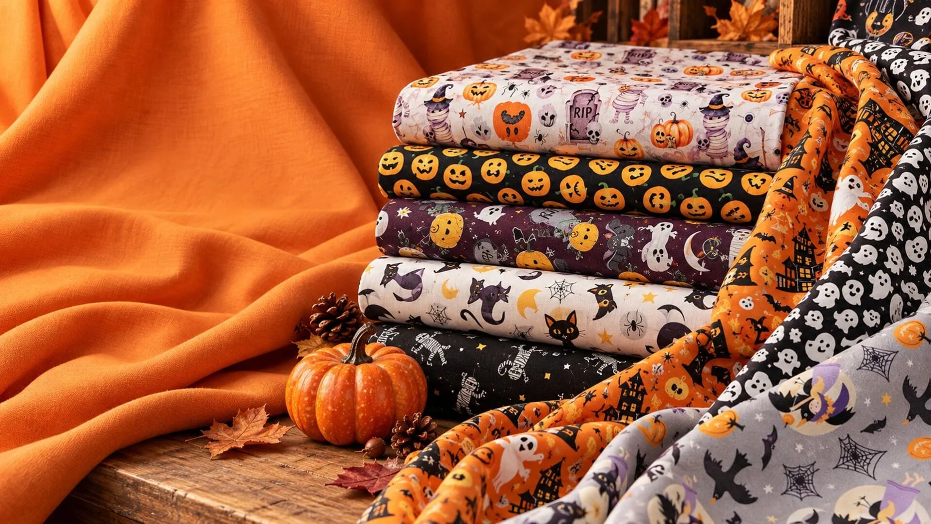 tecidos de halloween em tons outonais