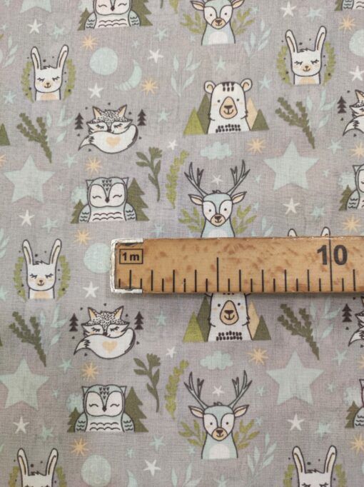 Tecido Algodão | 100% Algodão | Estampado Infantil | Animais do Bosque (cinza) - Image 2